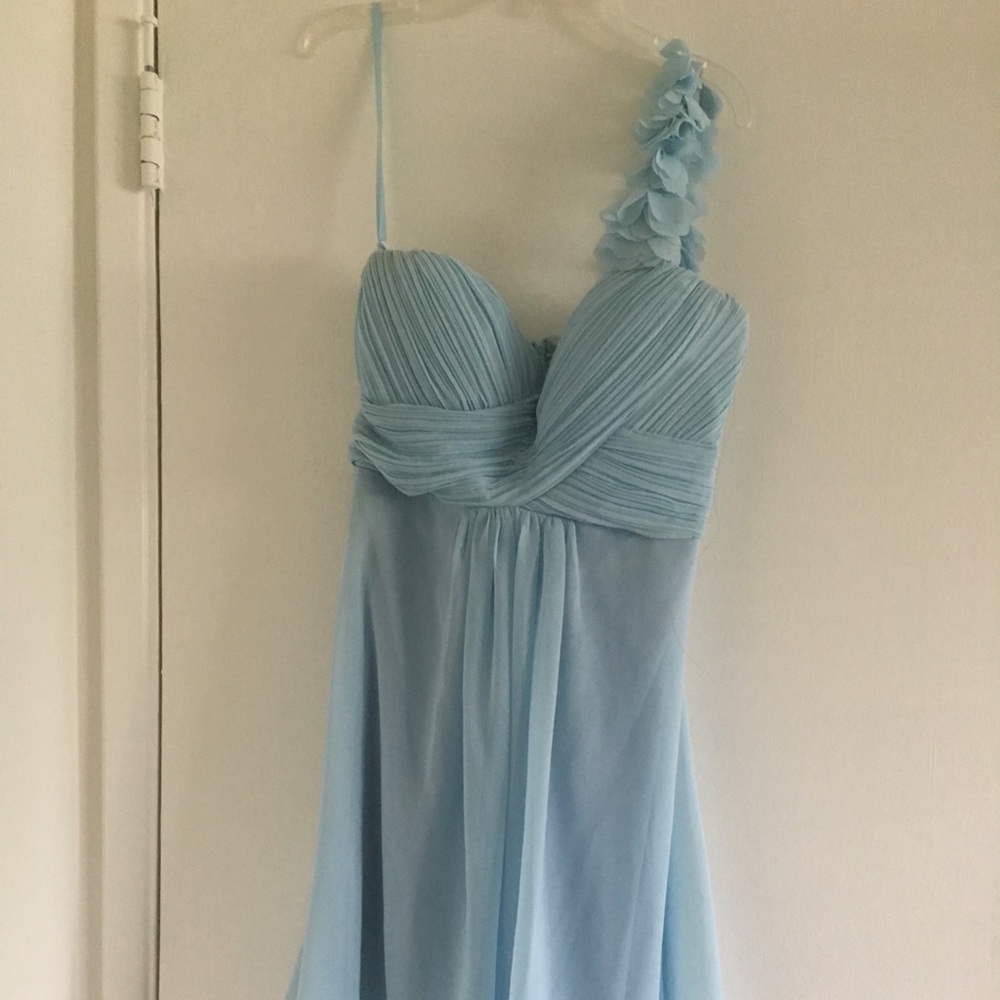 Short sky blue flower strap dress